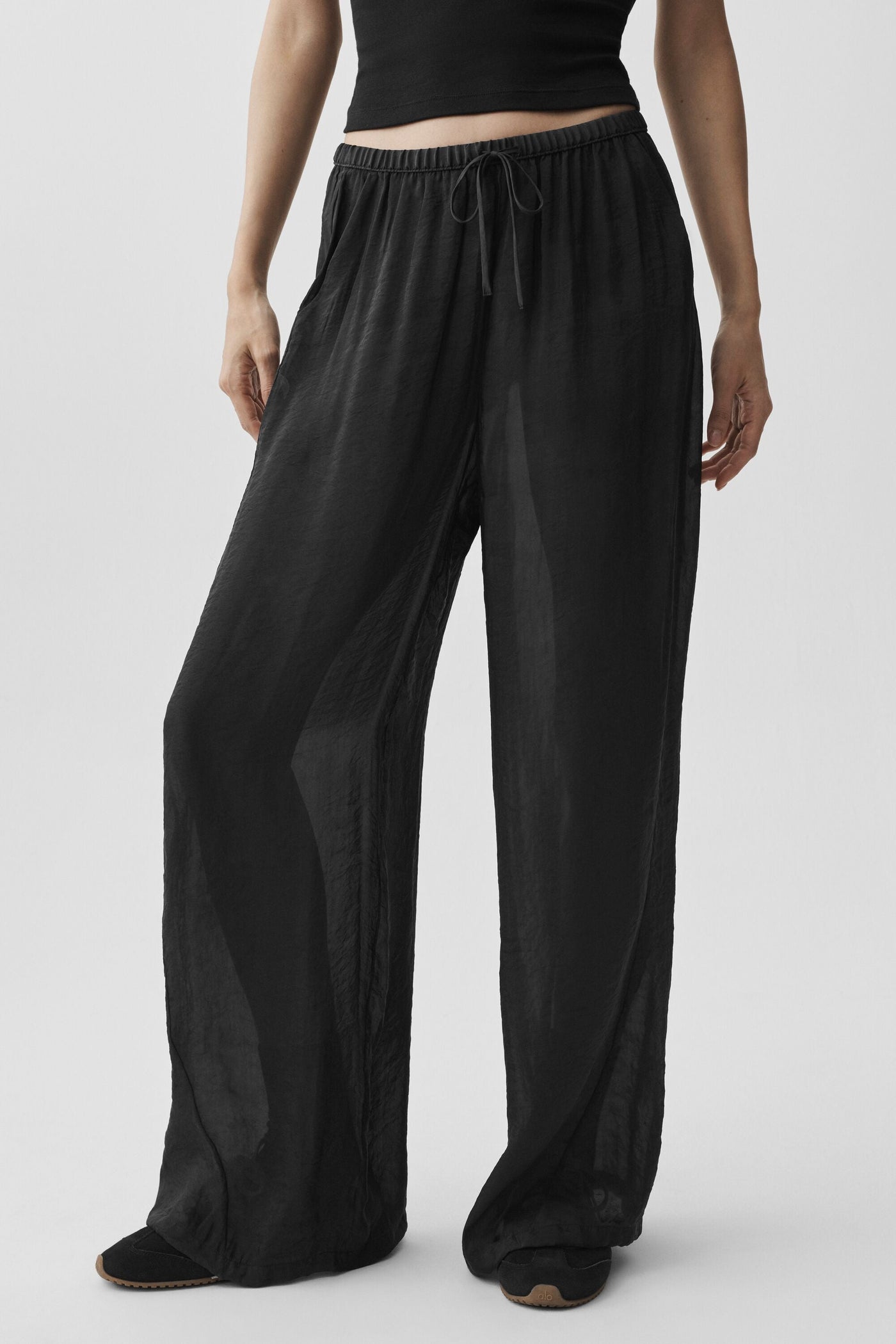 Pantalon Taille Haute Coupe Droite Semi-Transparent Golden Hour - Noir