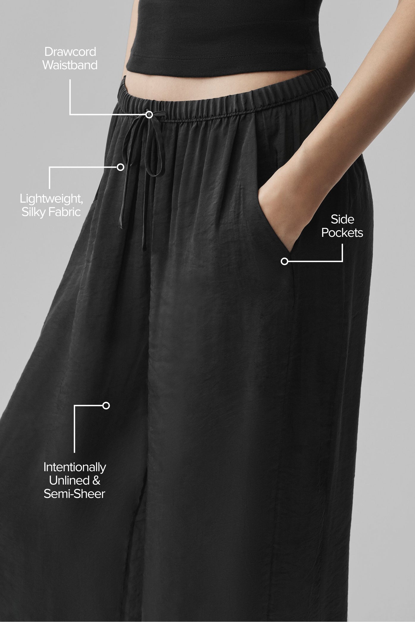 Pantalon Taille Haute Coupe Droite Semi-Transparent Golden Hour - Noir