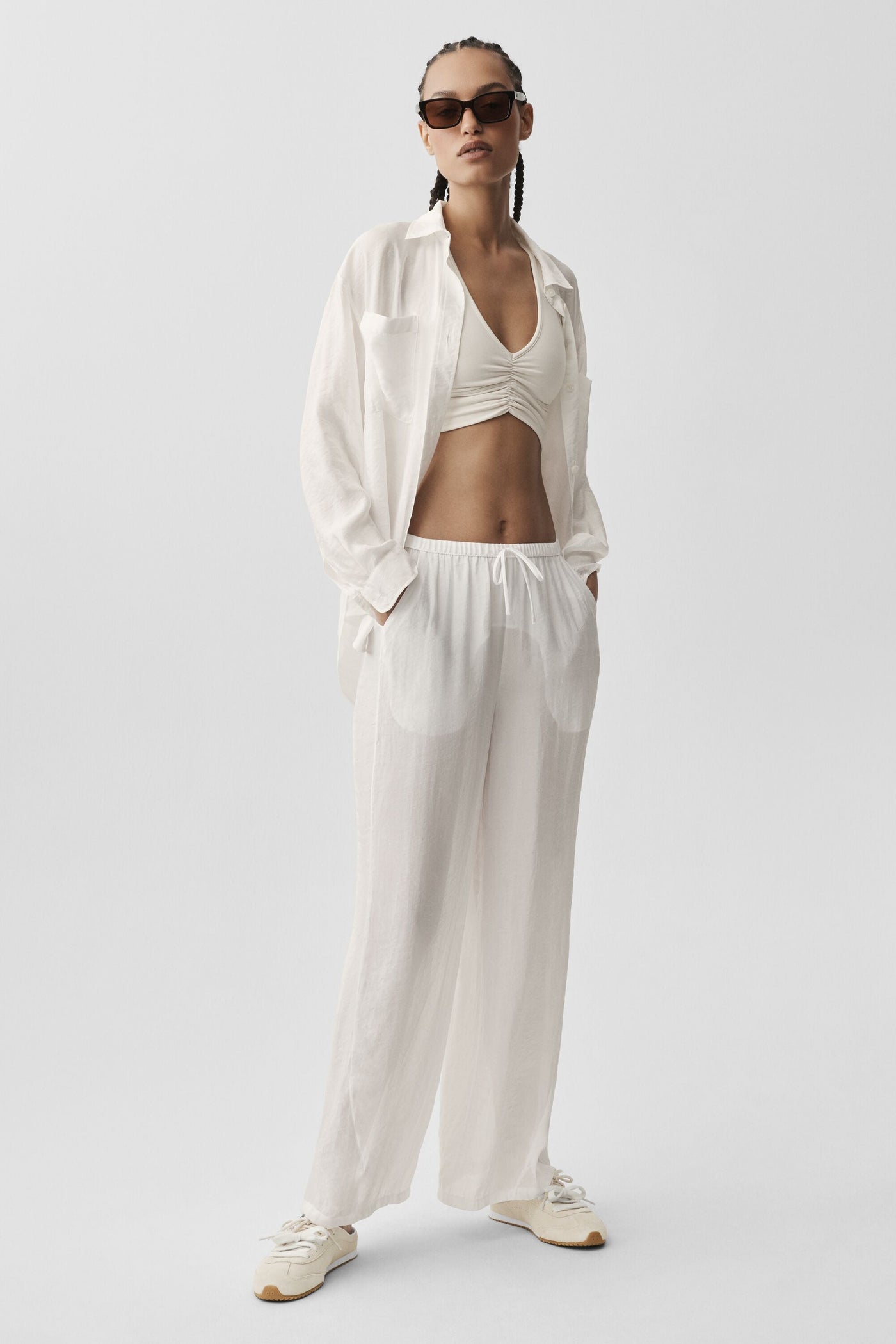Pantalon Taille Haute Coupe Droite Semi-Transparent Golden Hour - Ivory