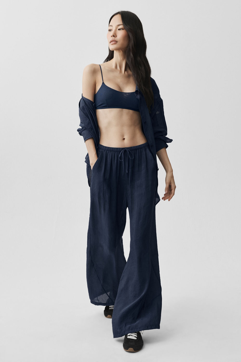 Pantalon Taille Haute Coupe Droite Semi-Transparent Golden Hour - Navy
