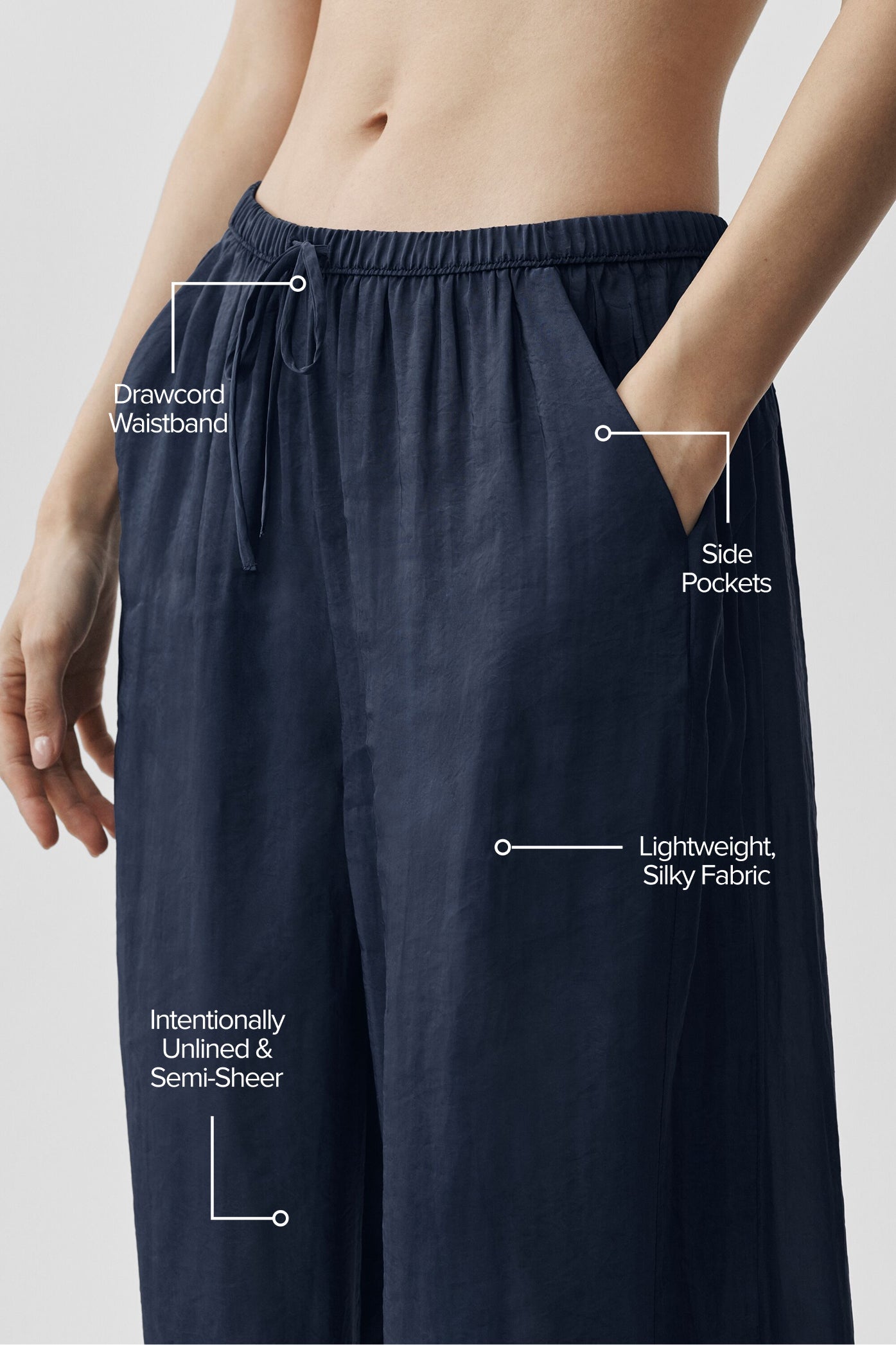 Pantalon Taille Haute Coupe Droite Semi-Transparent Golden Hour - Navy