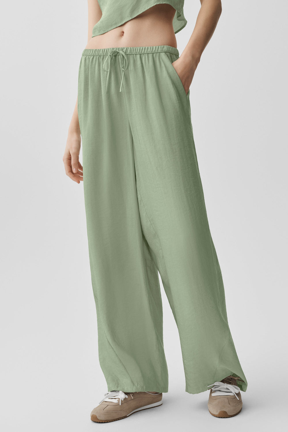 Pantalon Taille Haute Coupe Droite Semi-Transparent Golden Hour - Dune Grass