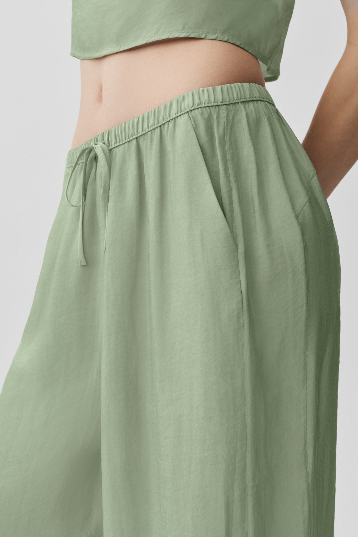 Pantalon Taille Haute Coupe Droite Semi-Transparent Golden Hour - Dune Grass