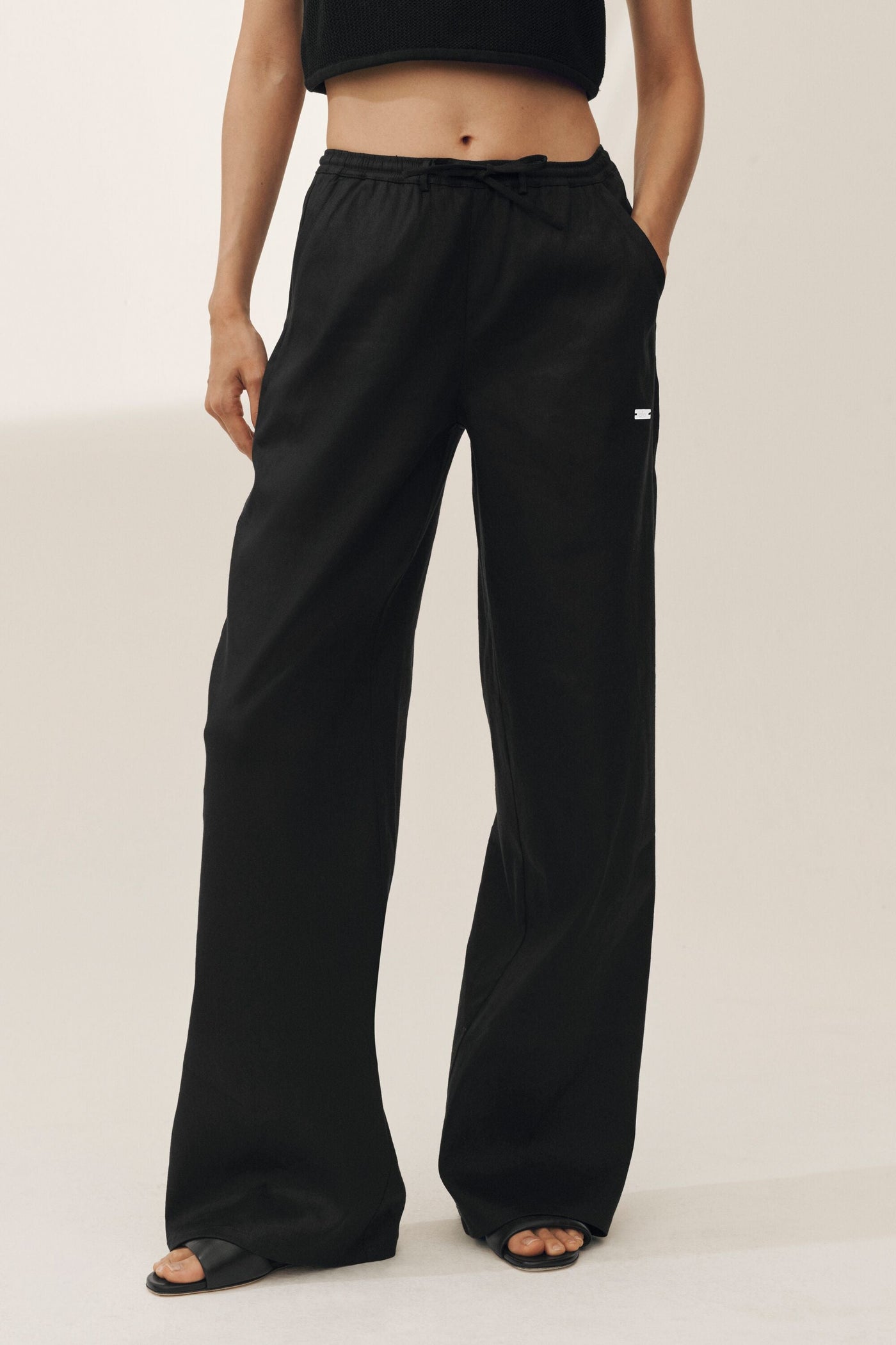 Pantalon Large En Lin Mélangé Riviera - Noir