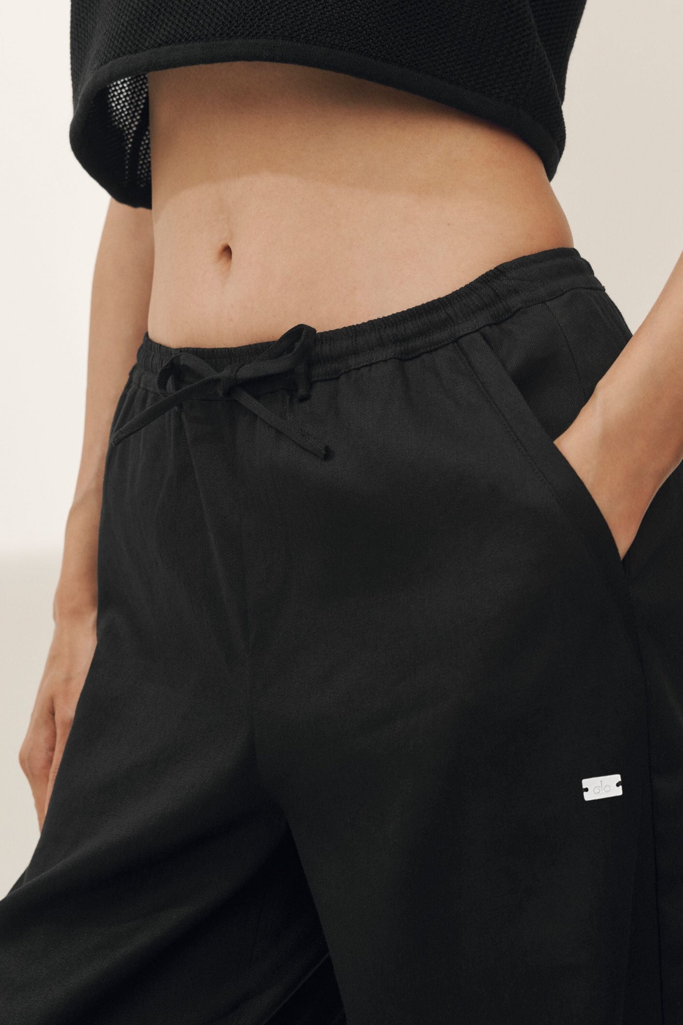 Pantalon Large En Lin Mélangé Riviera - Noir
