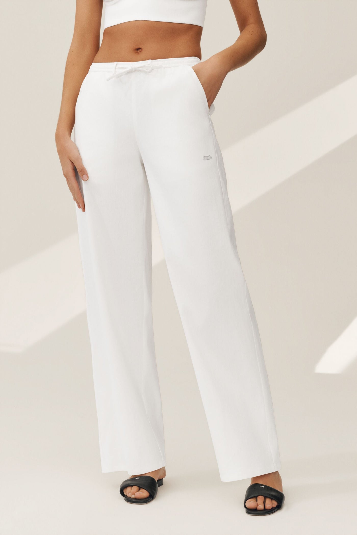 Pantalon Large En Lin Mélangé Riviera - Blanc
