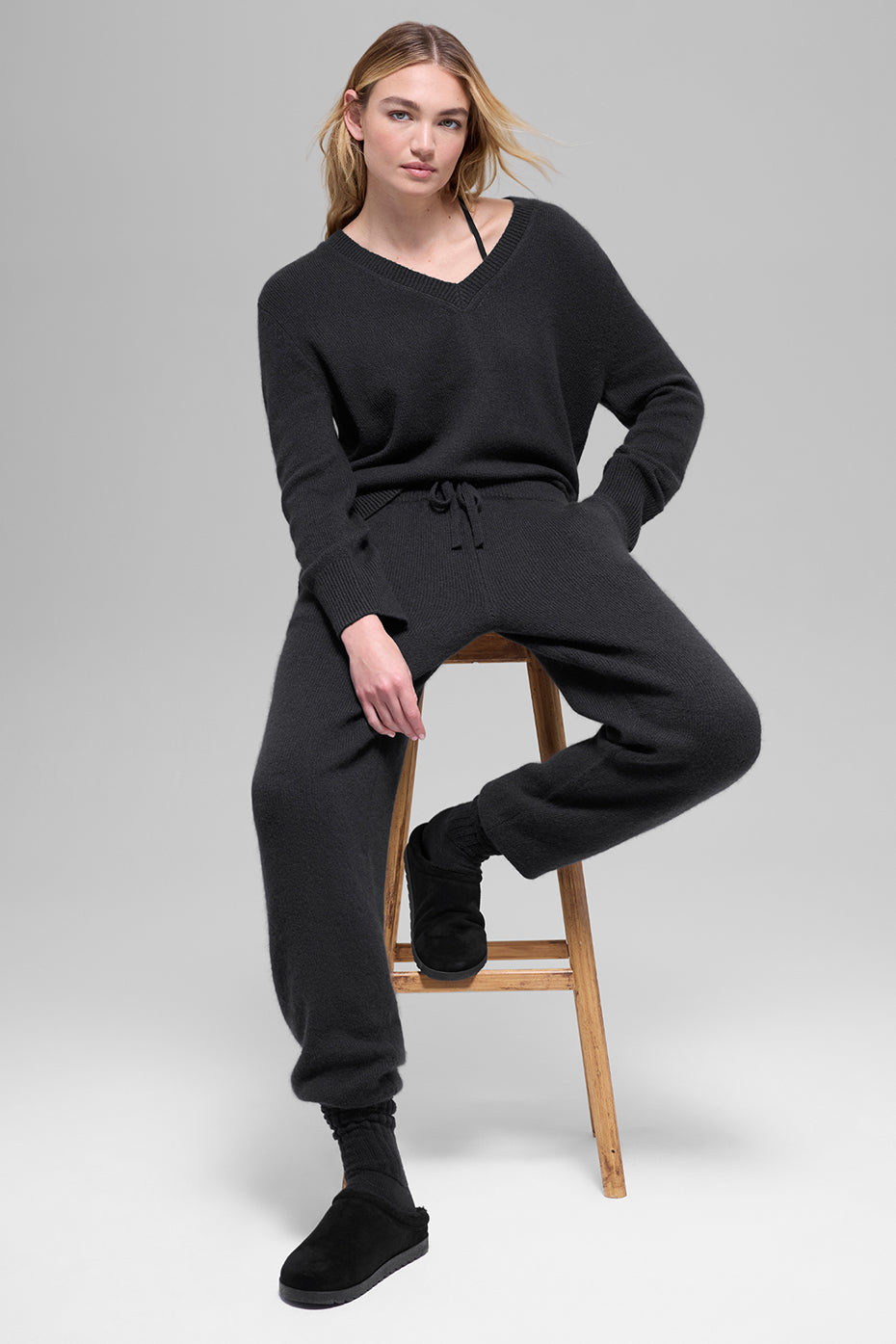 Jogging Taille Haute En Laine Et Cachemire New Class - Noir