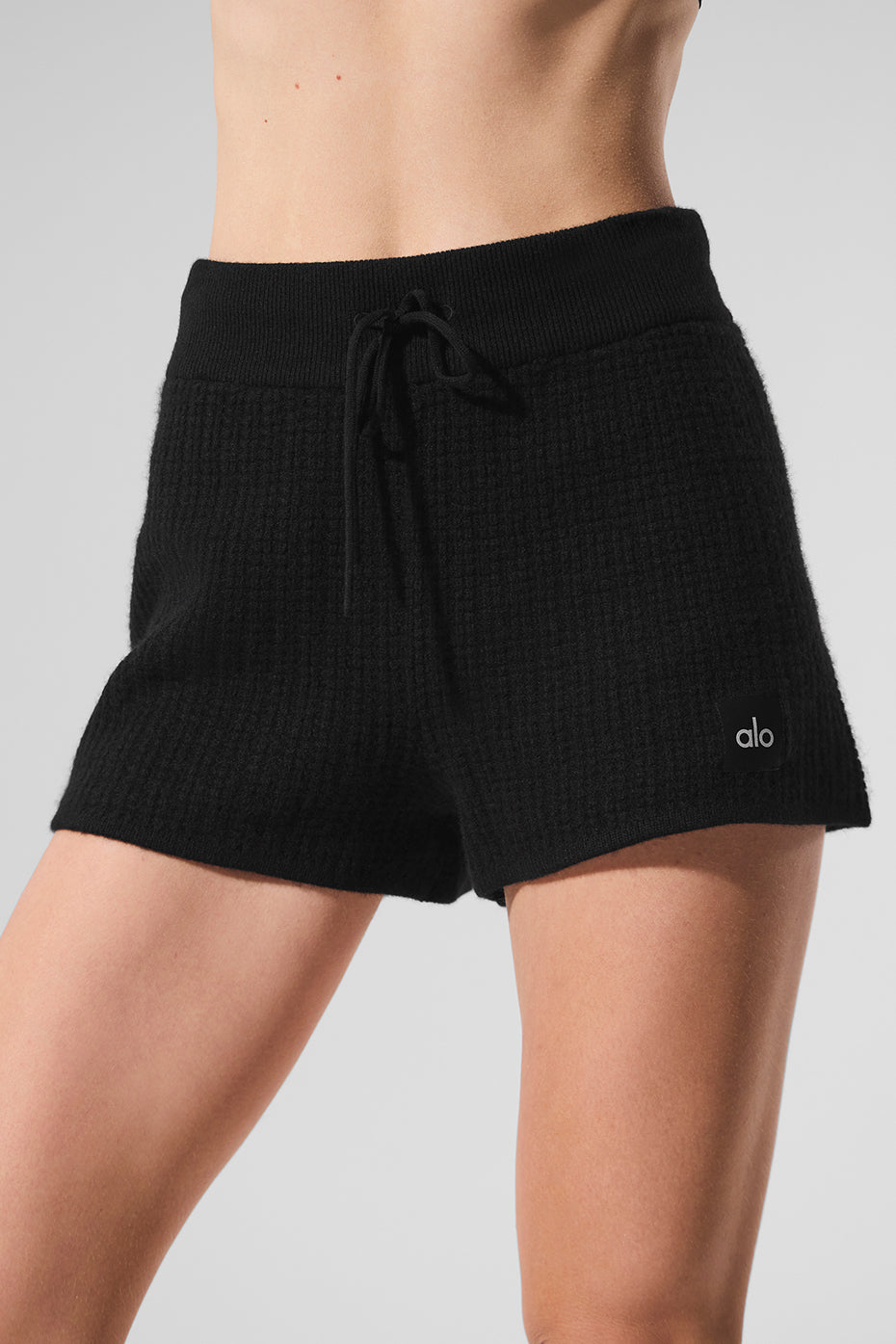 Short Taille Haute En Cachemire Plush Waffle - Noir