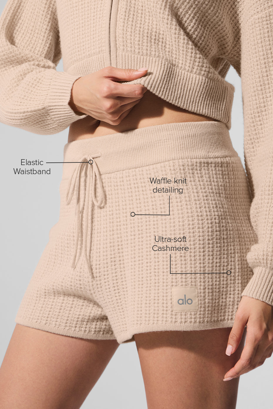 Short Taille Haute En Cachemire Plush Waffle - Macadamia Blush