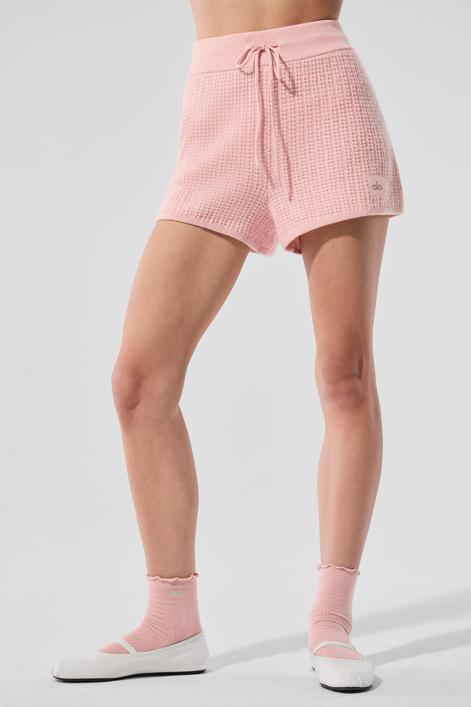 Short Taille Haute En Cachemire Plush Waffle - Pink Quartz