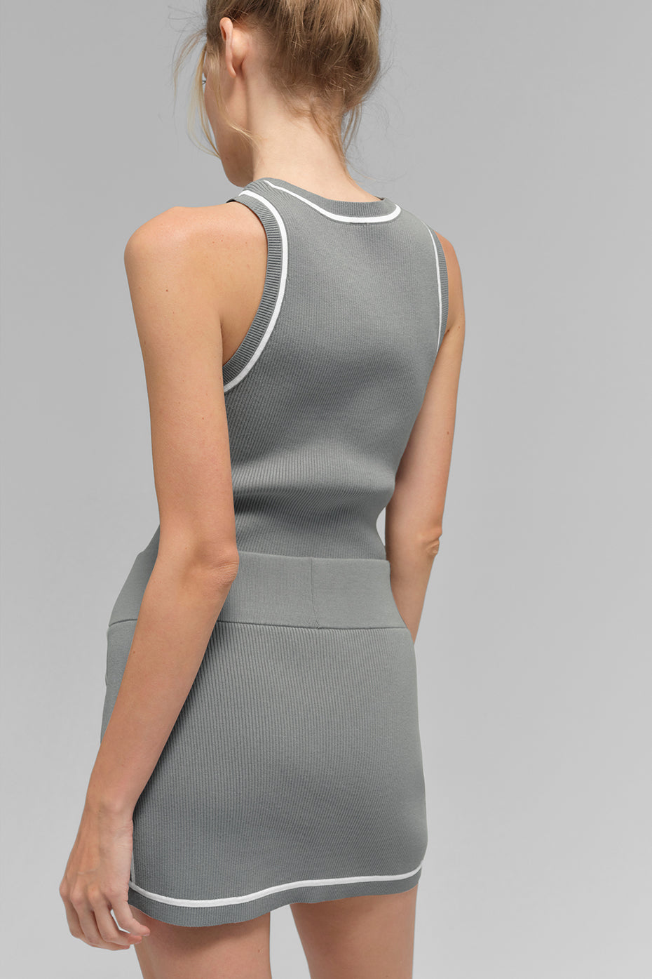 Mini jupe En Maille Côtelée Highline - Lunar Grey/Blanc