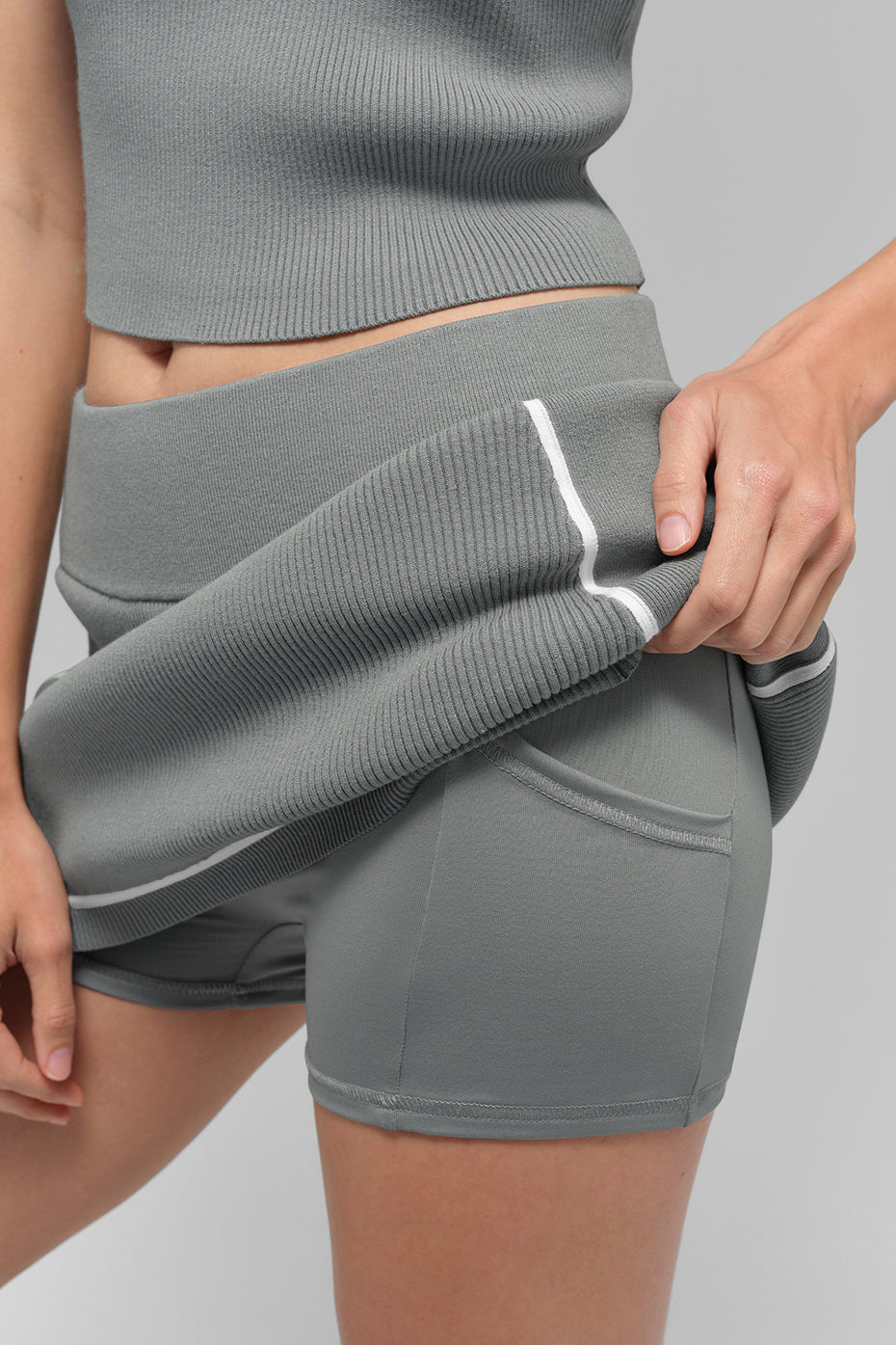 Mini jupe En Maille Côtelée Highline - Lunar Grey/Blanc