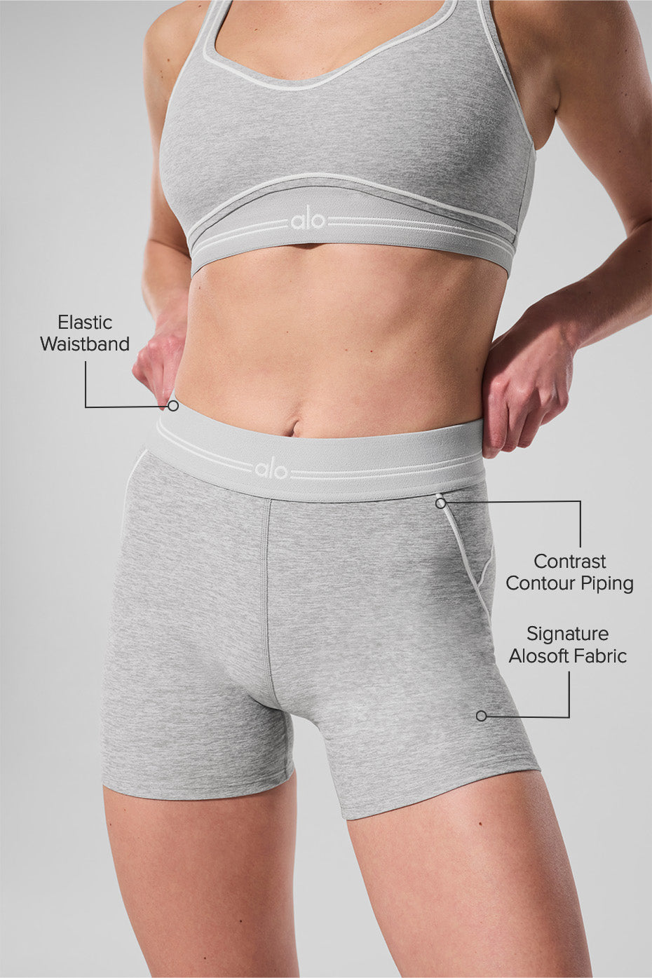 Short taille haute Alosoft Heart Throb 4” - Athletic Heather Gris/Blanc