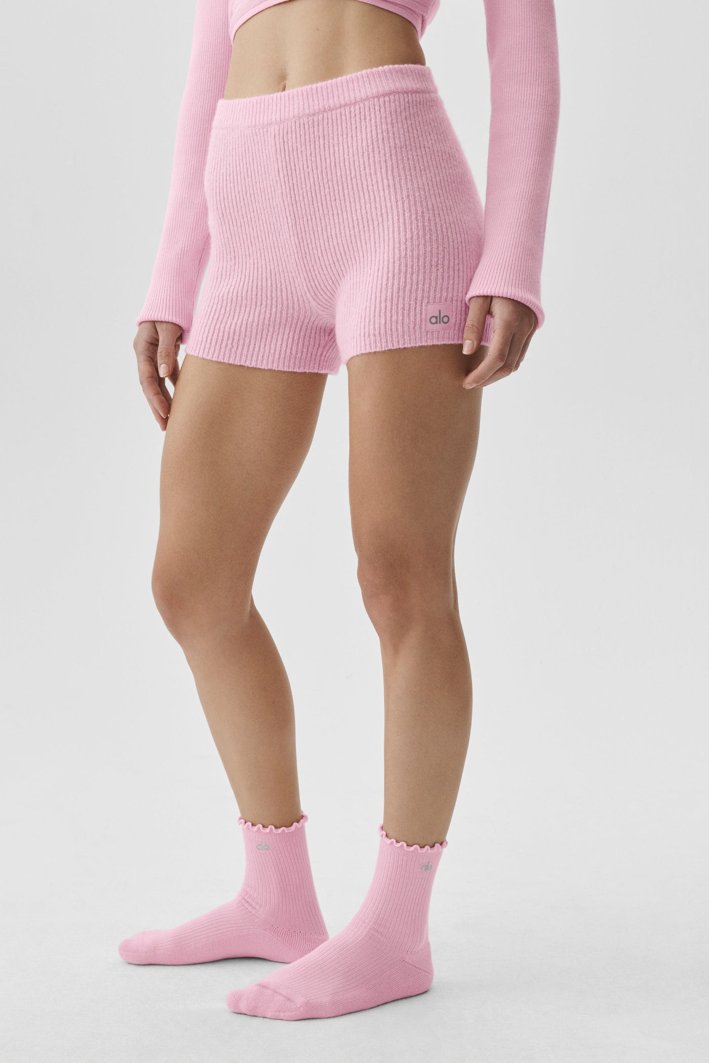 Short Noble Côtelé En Laine Et Cachemire - Pink Marshmallow