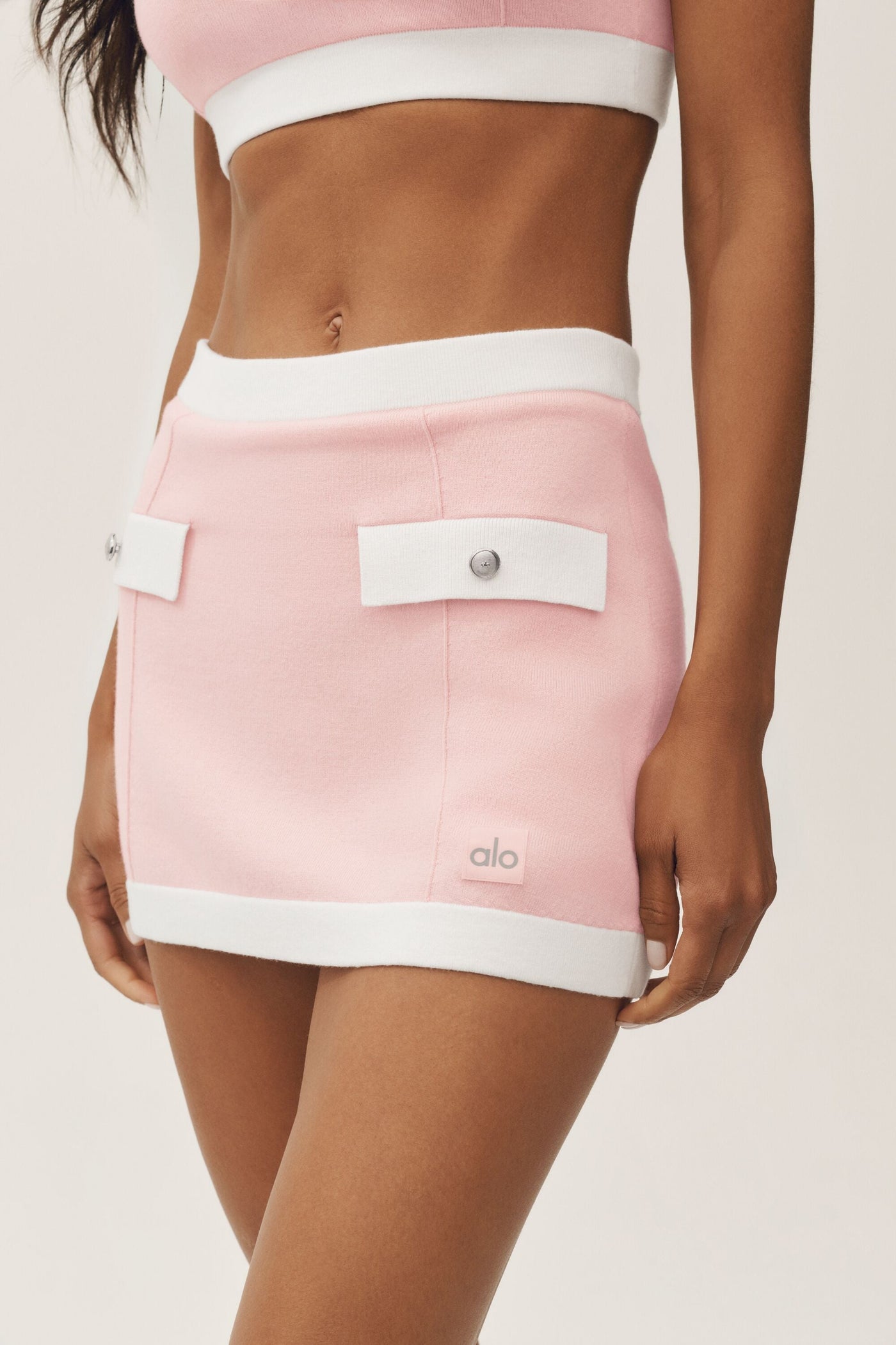 Jupe De Tennis Taille Haute En Coton Et Cachemire Capri Dream - Sundrenched Pink/Blanc