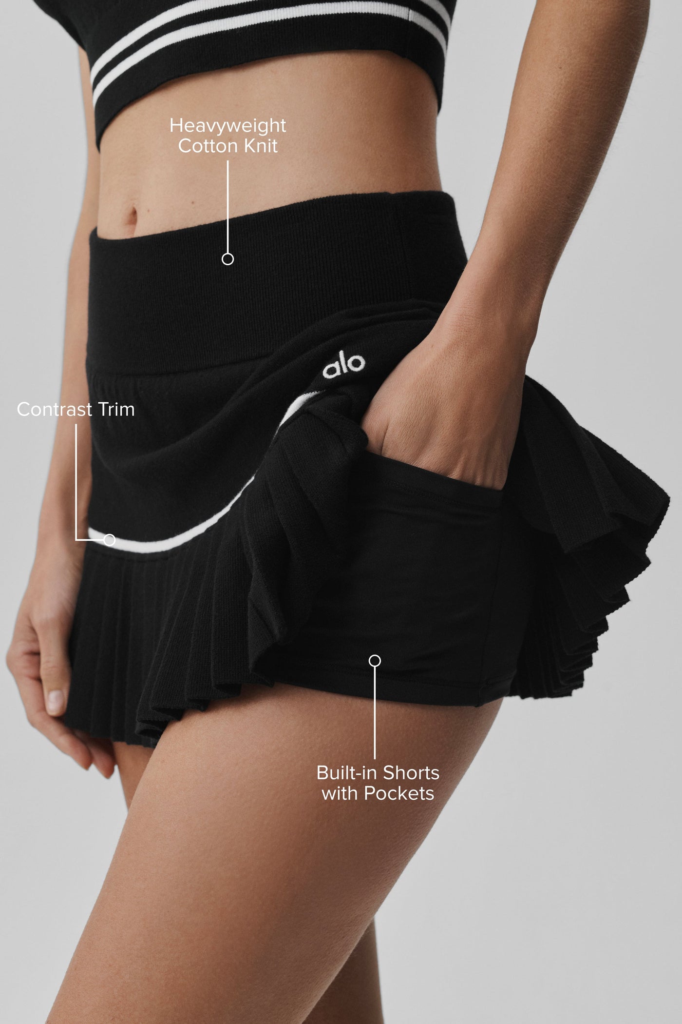 Scholar Knit Jupe de tennis My Serve taille haute - Noir/Blanc