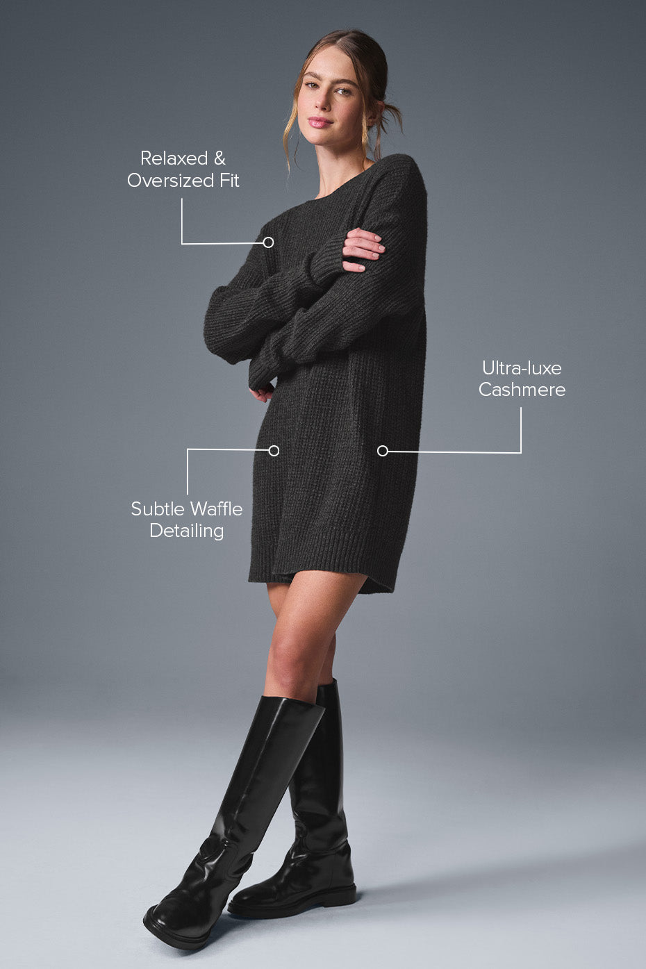Robe En Cachemire Plush Waffle - Dark Heather Grey