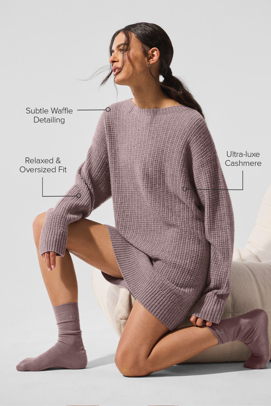 Robe En Cachemire Plush Waffle - Mushroom Heather