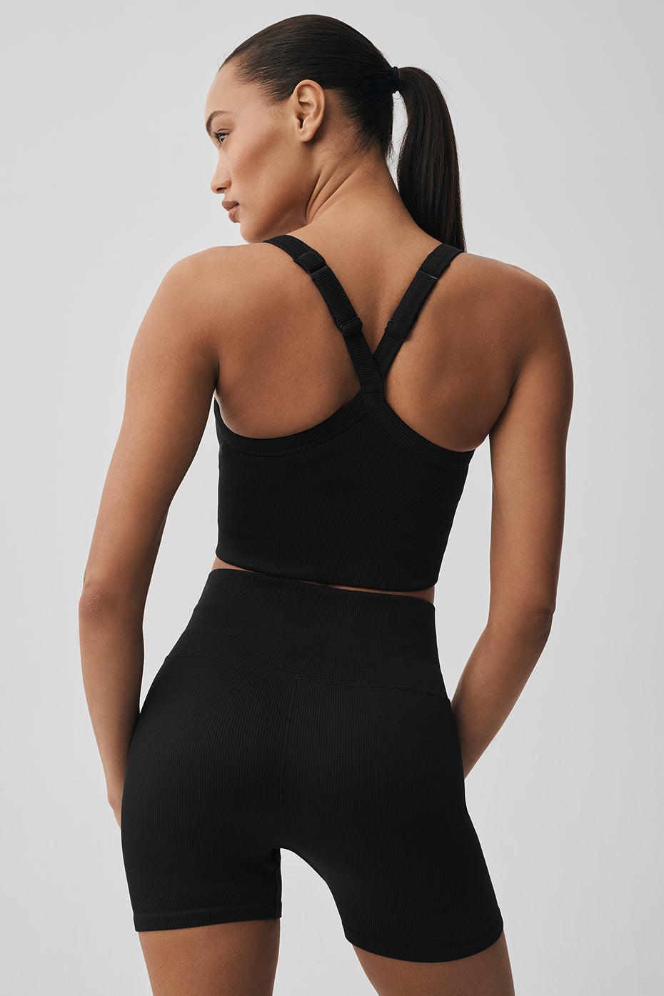 Débardeur Brassière Côtelé Sans Coutures Favorite - Noir