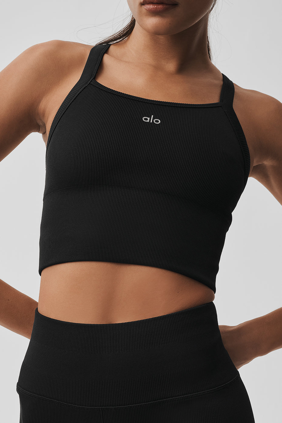 Débardeur Brassière Côtelé Sans Coutures Favorite - Noir