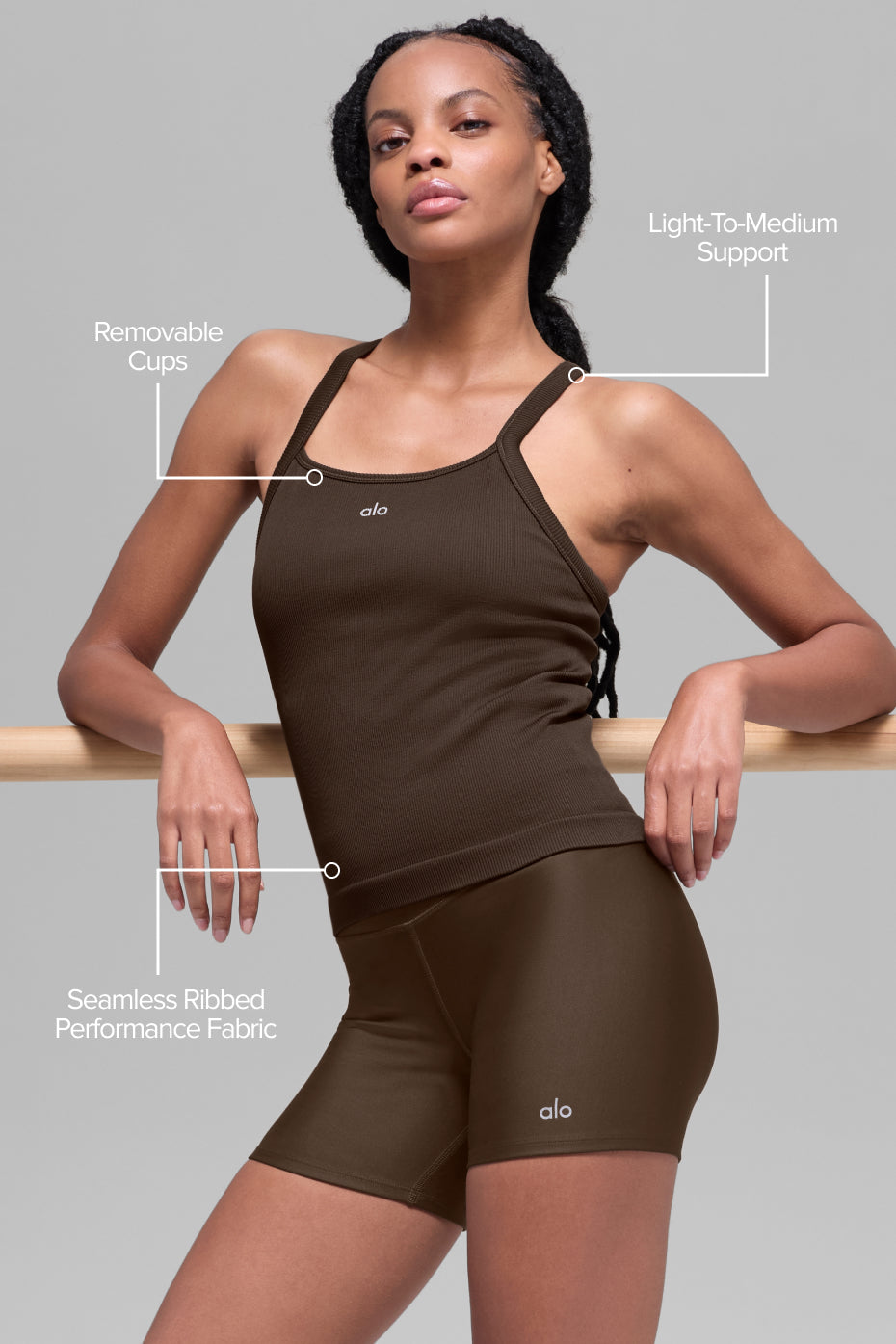 Débardeur Brassière Côtelé Long Sans Coutures Favorite - Espresso