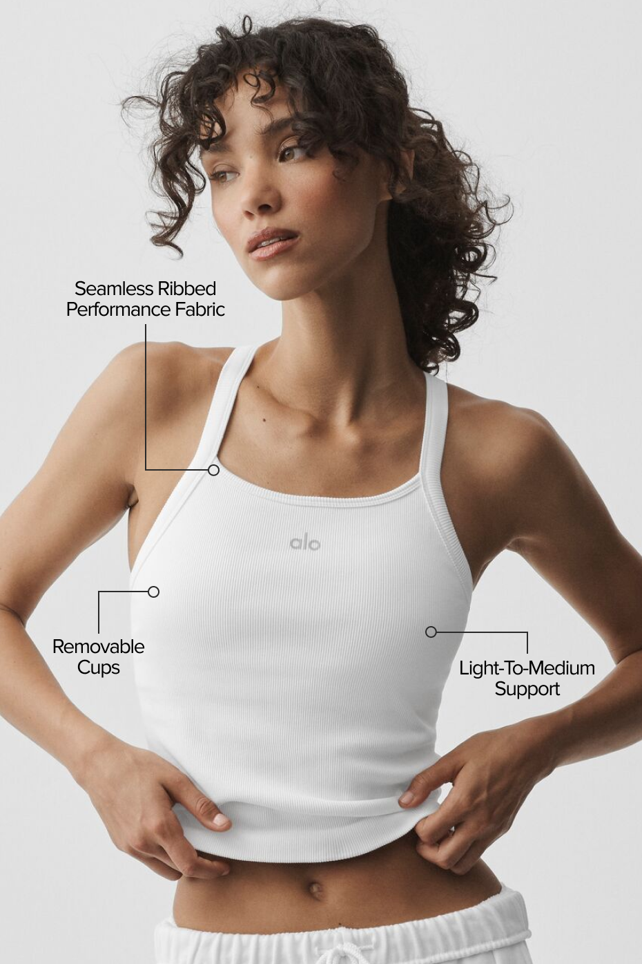 Débardeur Brassière Côtelé Long Sans Coutures Favorite - Blanc