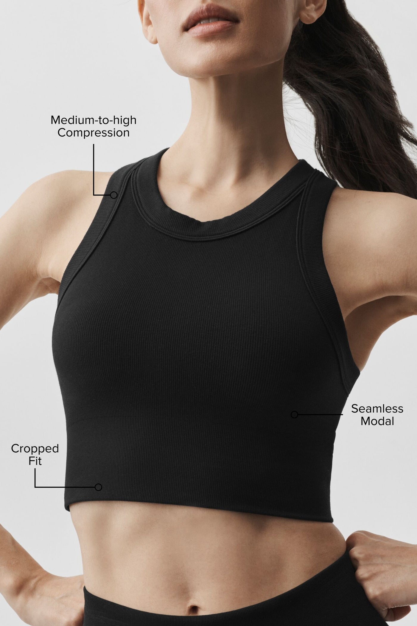 Brassière Côtelée À Encolure Haute Sans Coutures Modal Delight - Noir