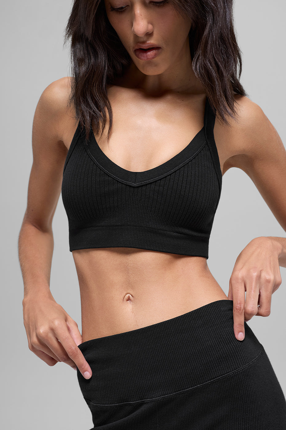 Brassière Côtelée Sans Coutures Two Tone - Noir