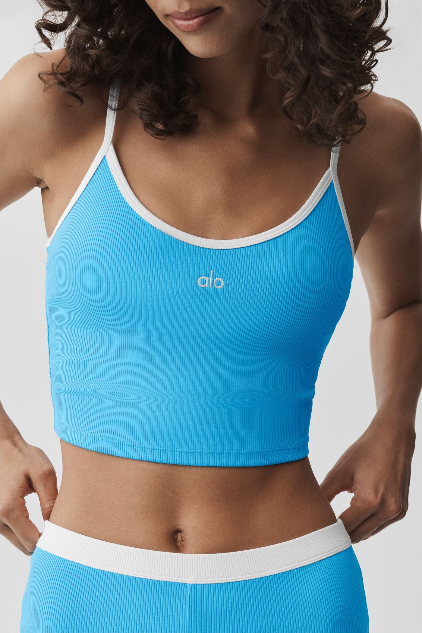 Débardeur Brassière Côtelé Goddess First Pick - Azure Blue/Blanc