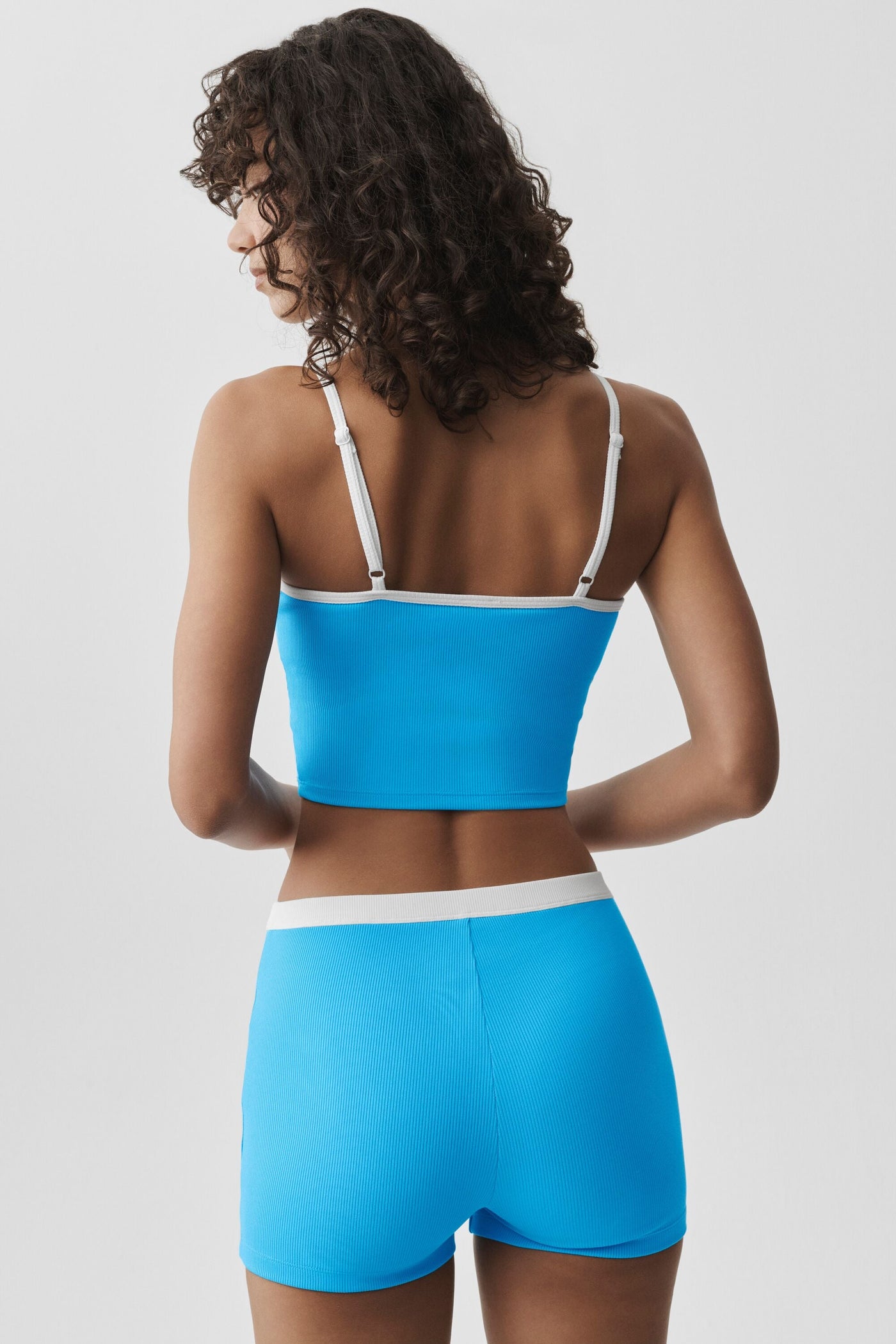 Débardeur Brassière Côtelé Goddess First Pick - Azure Blue/Blanc